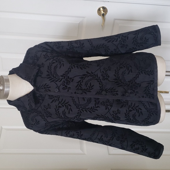 COLDWATER CREEK Black Purple Silver Velvet Jacquard Blazer Jacket Reversible - Picture 3 of 14